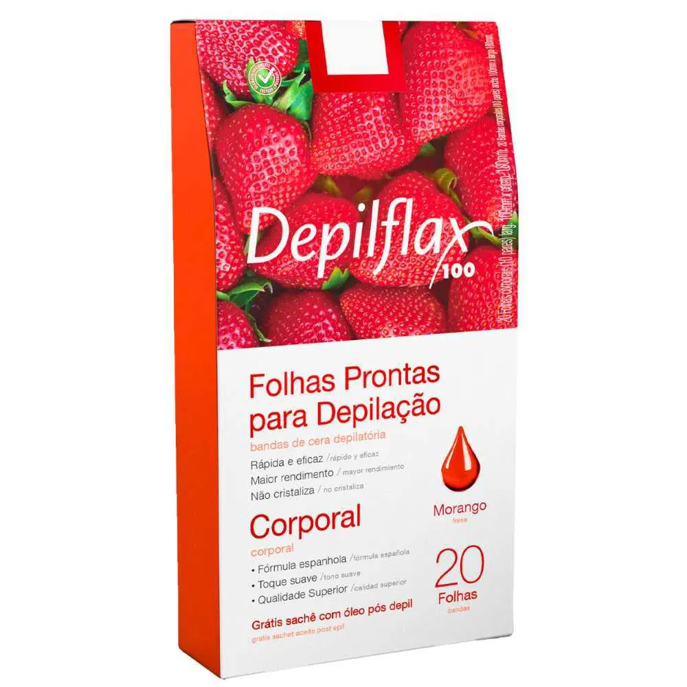Folhas Prontas Corporais Depilflax Morango C/ 20 Und — | Farmácia Resyla
