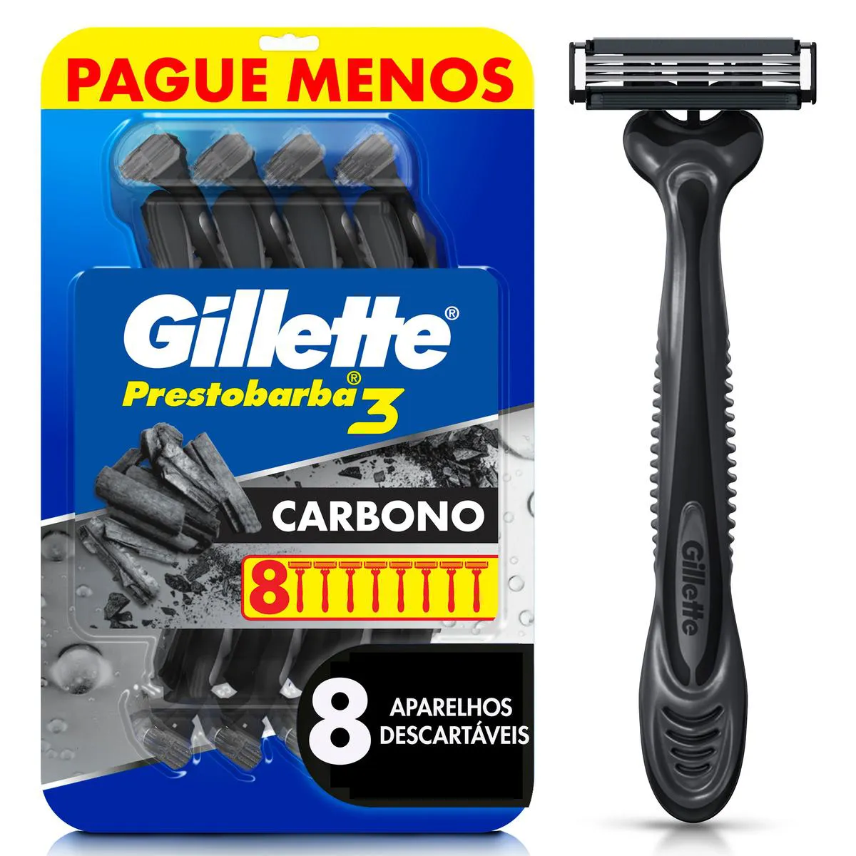 Aparelho de Barbear Descartável Gillette Prestobarba 3 Carvão Ativado 8 unidades — Gillette | Farmácia Resyla