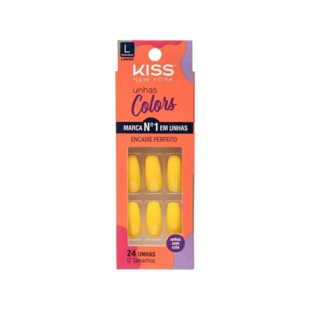 Unhas Postiças Colors Kiss New York Amarelo Canário Bailarina Longo — Kiss | Farmácia Resyla