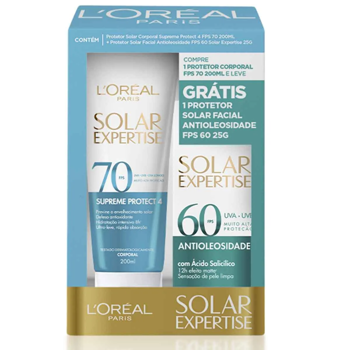 Kit Protetor Solar L'Oréal Expertise Corporal Supreme Protect 4 FPS 70 200ml + Facial Antioleosidade Efeito Matte FPS 60 25g — L'Oréal | Farmácia Resyla