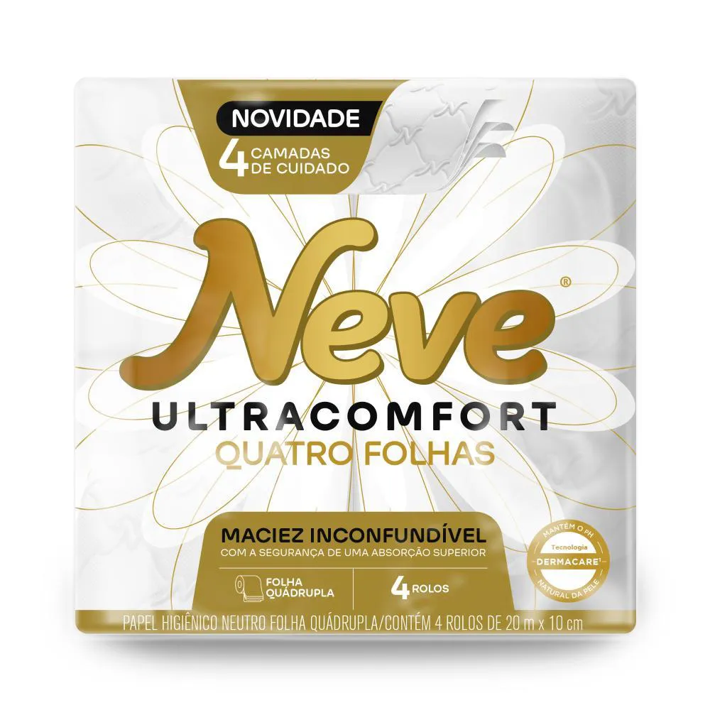 Papel Higiênico Neve Folha Quadrupla Neutro Ultracomfort 20M Pacote 4 Unidades — | Farmácia Resyla