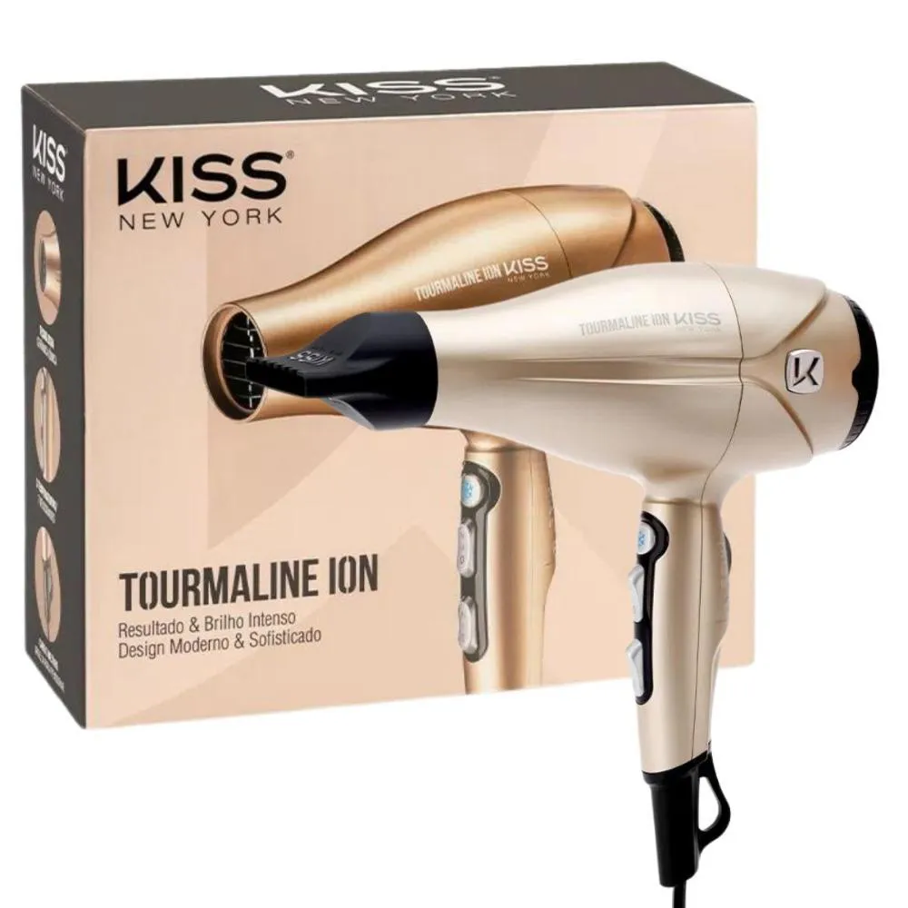 Secador Kiss New York Tourmaline Ion Dourado 2000w 127v Bdp06pbr — Kiss | Farmácia Resyla