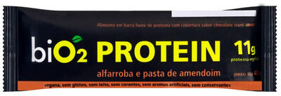 Barra De Proteína Vegana Alfarroba E Pasta De Amendoim Cobertura Chocolate Meio Amargo Bio2 Protein Pacote 45g — | Farmácia Resyla