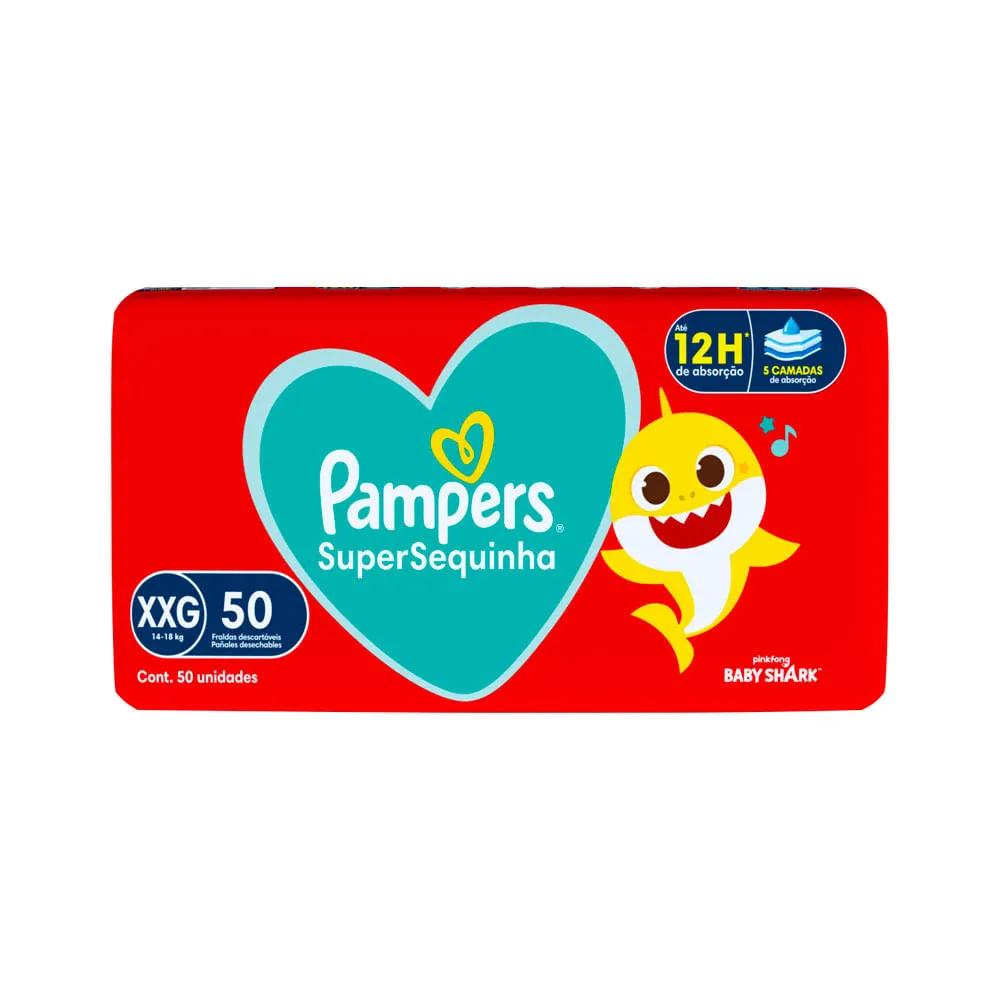 Fralda Pampers Supersequinha Baby Shark Xxg 50 Unidades — Pampers | Farmácia Resyla