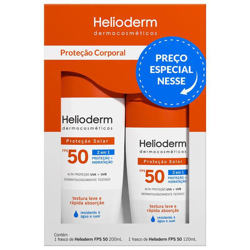 Kit Helioderm Suncare Protetor Solar Corporal FPS 50 com 200ml + 120ml — | Farmácia Resyla