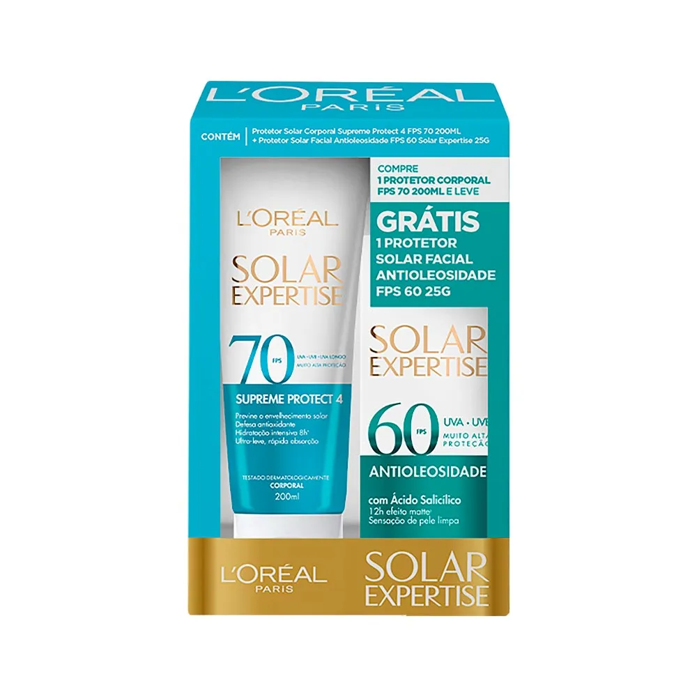 Kit Protetor Solar L'oreal Expertise Corporal Supreme Protect 4 Fps 70 200ml+ Facial Antioleosidade Fps 60 25gr — L'Oréal | Farmácia Resyla