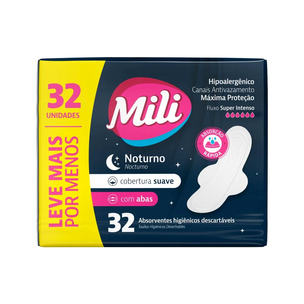 Absorvente Mili Noturno Com 32 Suave Com Abas — | Farmácia Resyla