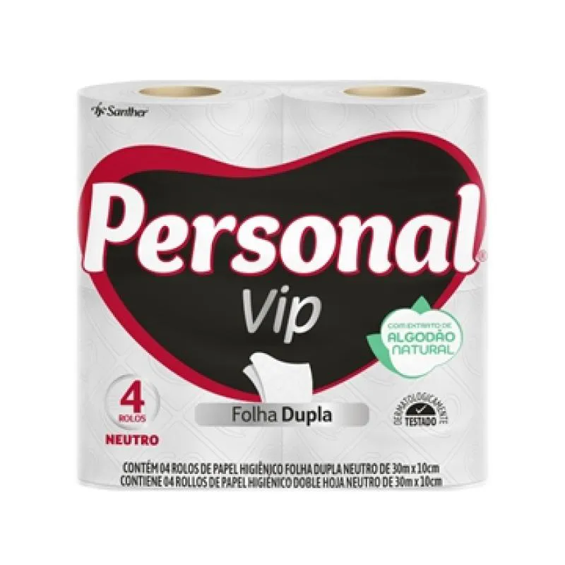 Papel Higiênico Personal Vip Folha Dupla Neutro 30m 16 Embalagens com 4 unidades — | Farmácia Resyla