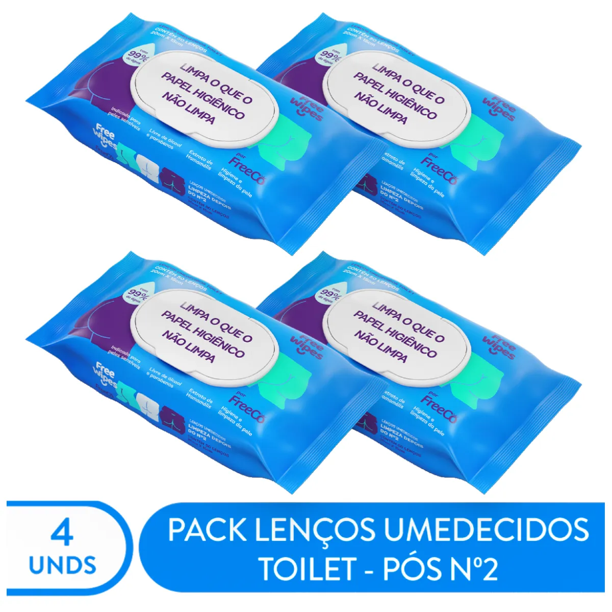 Lenço Umedecido Toilet Free Wipes 4 Unidades — | Farmácia Resyla