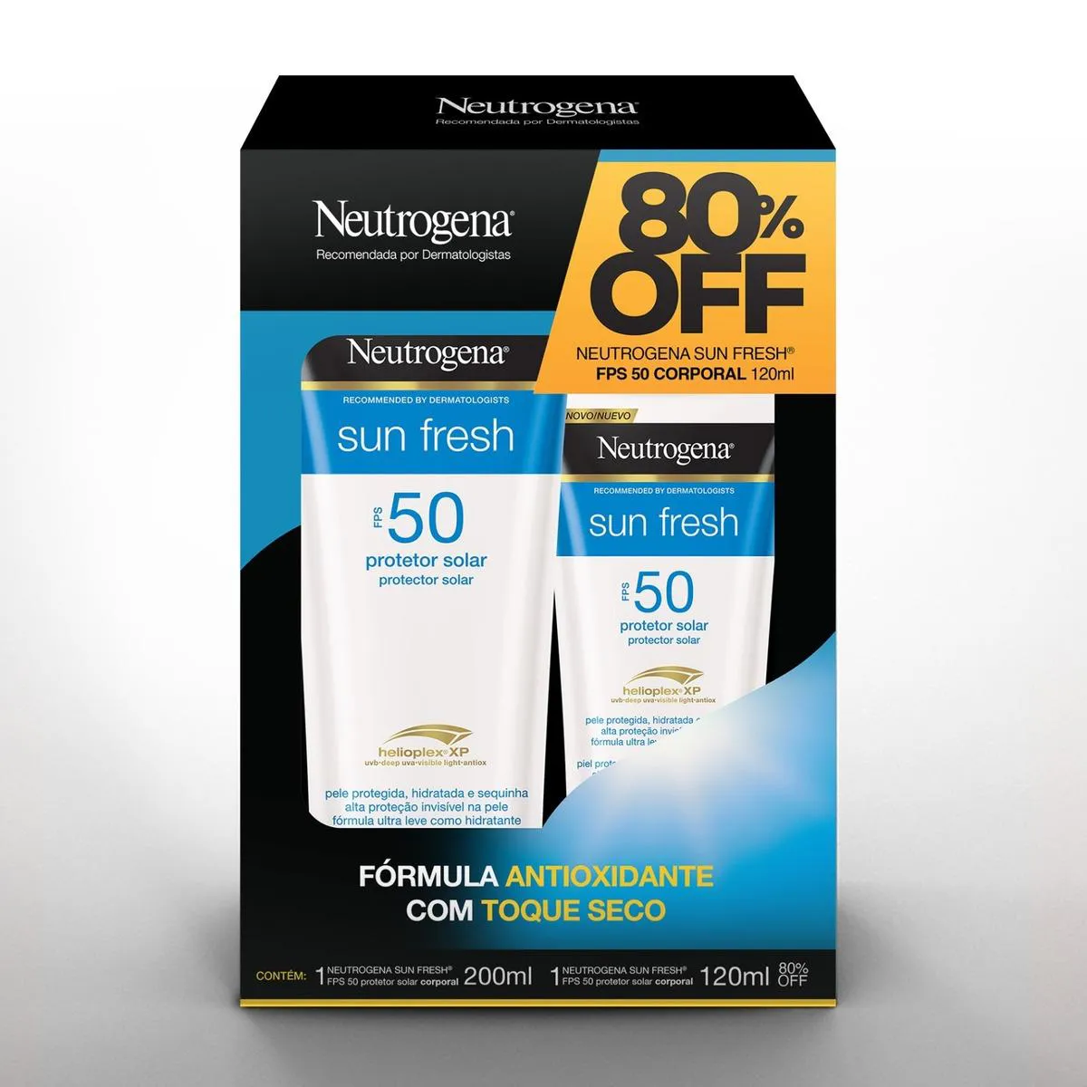 Kit Neutrogena 1 Sun Fresh FPS 50 200ml + 120ml Promopack com 80% OFF — Neutrogena | Farmácia Resyla