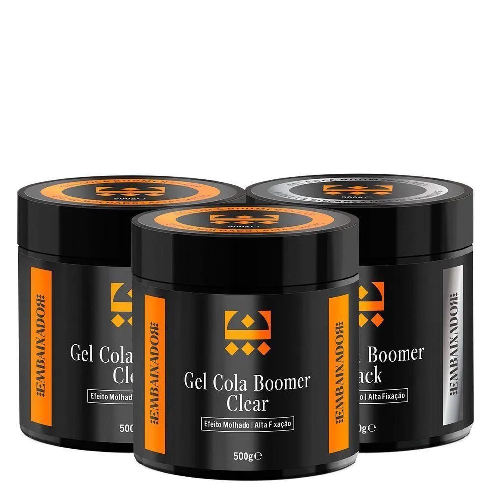Kit 02 Gel Cola Boomer Clear + 01 Gel Boomer Black Embaixador 500g — Clear | Farmácia Resyla