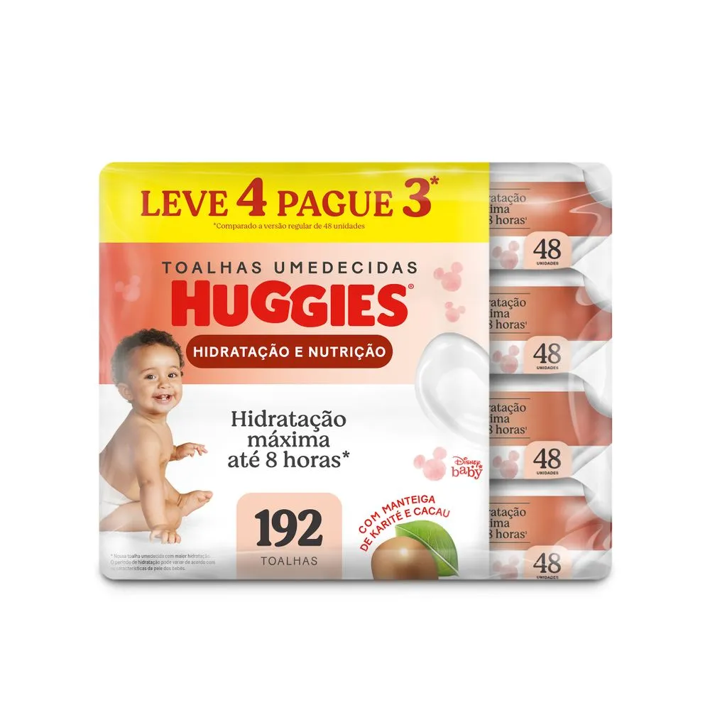Toalha Umedecida Huggies Hidratação E Nutrição 48 Unidades 4 Pacotes — Huggies | Farmácia Resyla