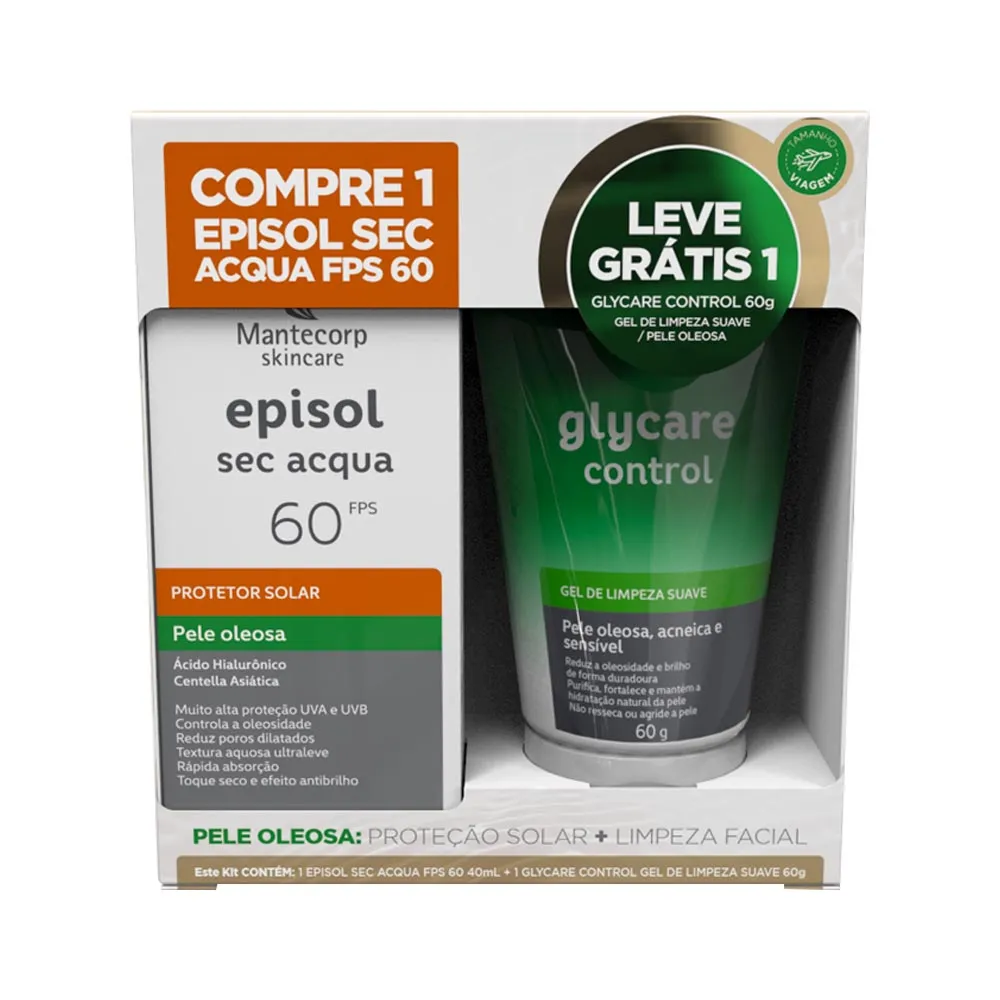 Kit Mantecorp Protetor Solar Episol Sec Acqua Fps60 Pele Oleosa 40ml + Gel De Limpeza Glycare Control 60g — Mantecorp | Farmácia Resyla