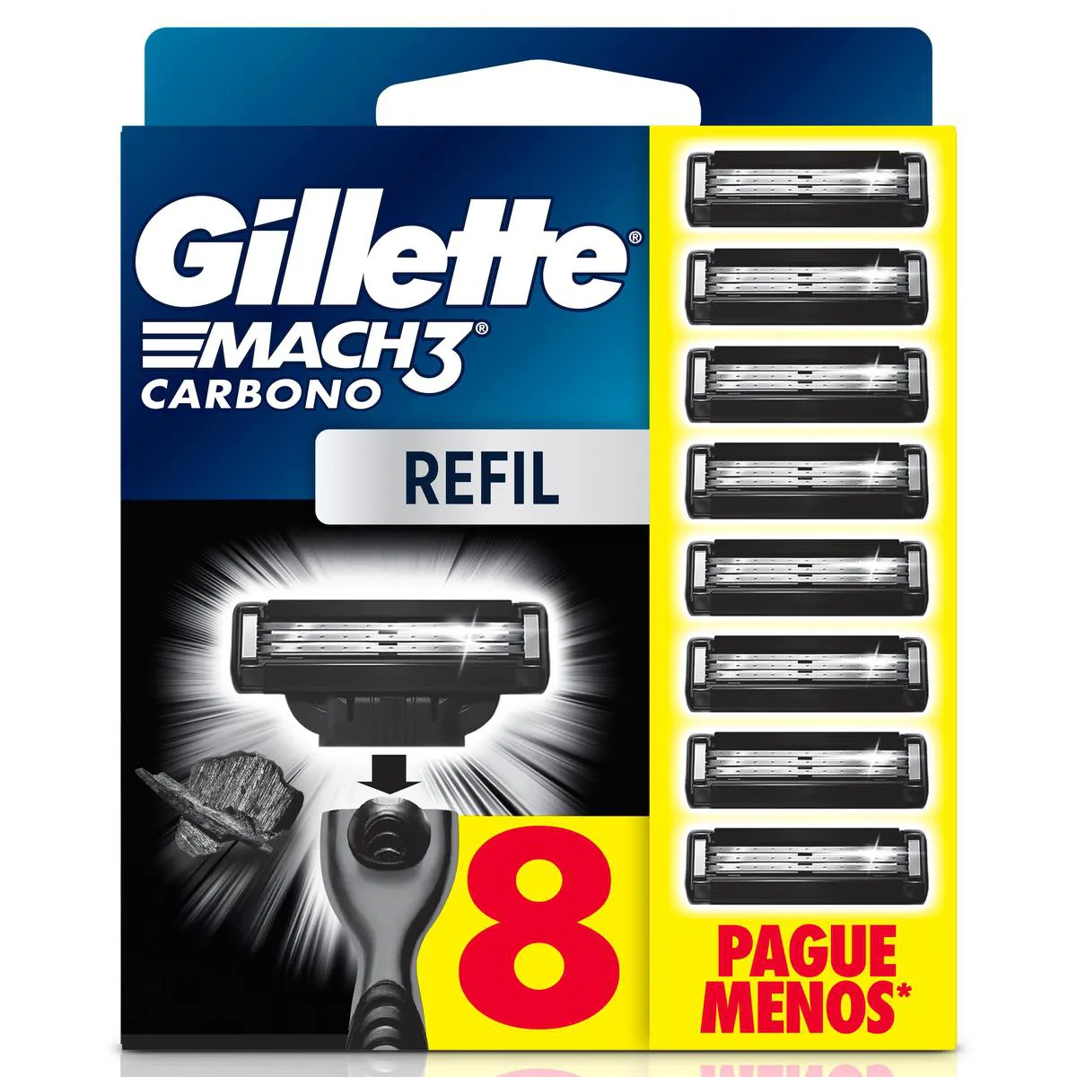 Carga para Aparelho de Barbear Descartável Gillette Mach3 Carbono Carvão Ativado 8 unidades — Gillette | Farmácia Resyla