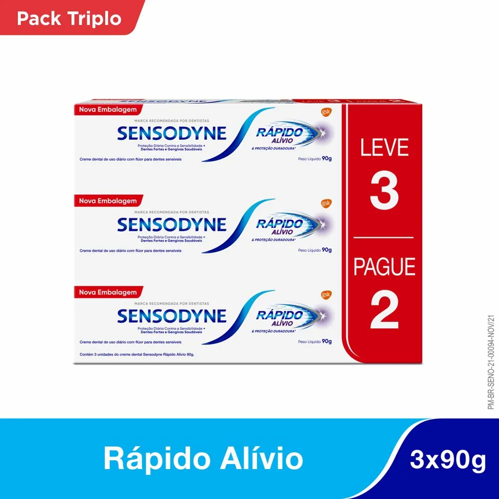 Sensodyne Rápido Alívio - Kit De Creme Dental, Alívio Para Dentes Sensíveis, Com 3 Unidades De 90g — Sensodyne | Farmácia Resyla