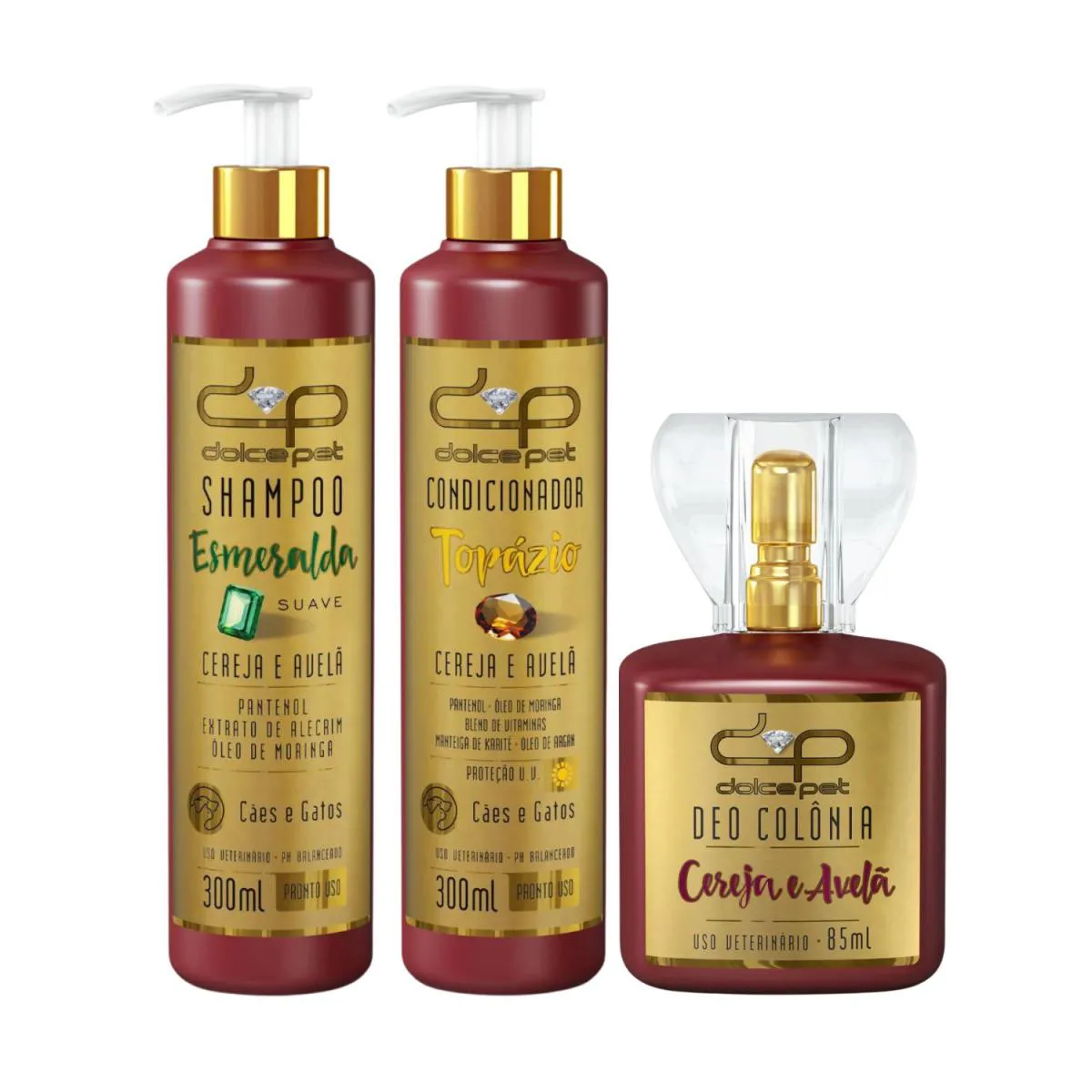 Kit Shampoo Suave + Condicionador Topázio + Deo Colônia Cereja e Avelã Cães e Gatos — | Farmácia Resyla