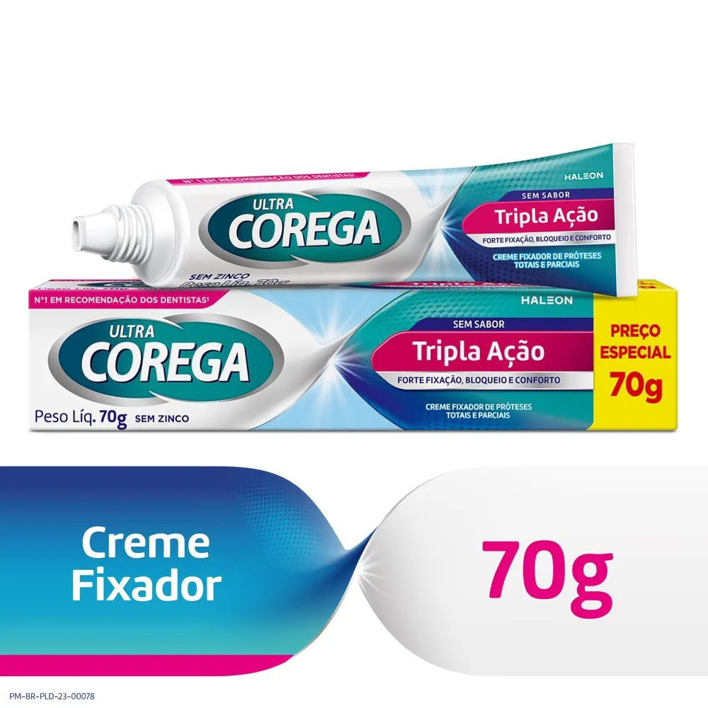 Fixador De Dentadura Ultra Corega 70gr Creme Tripla Acao Sem Sabor — Corega | Farmácia Resyla