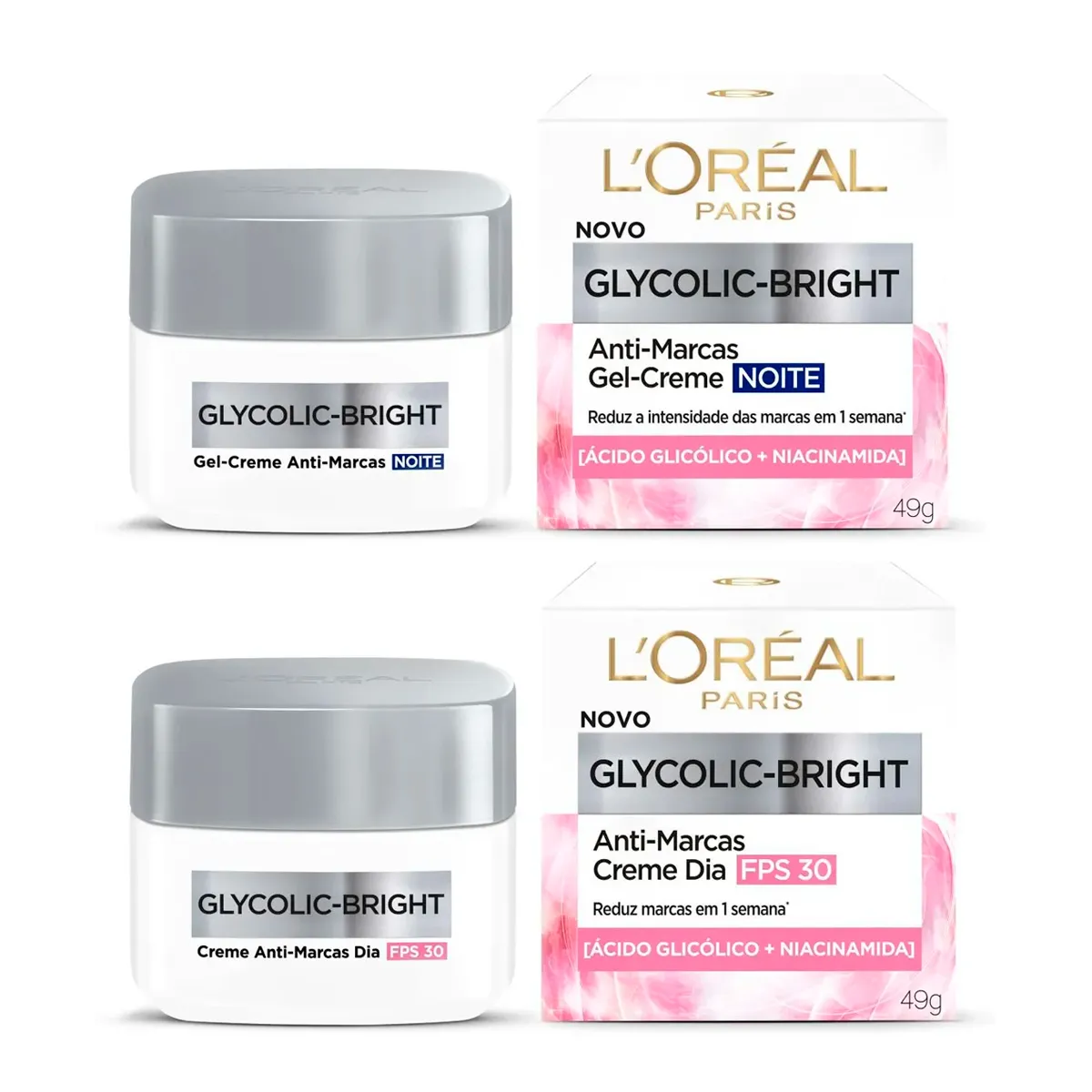 Kit L'Oreal Paris Anti-Marcas Glycolic-Bright - Creme Dia FPS30 + Gel-Creme Noite — L'Oréal Paris | Farmácia Resyla