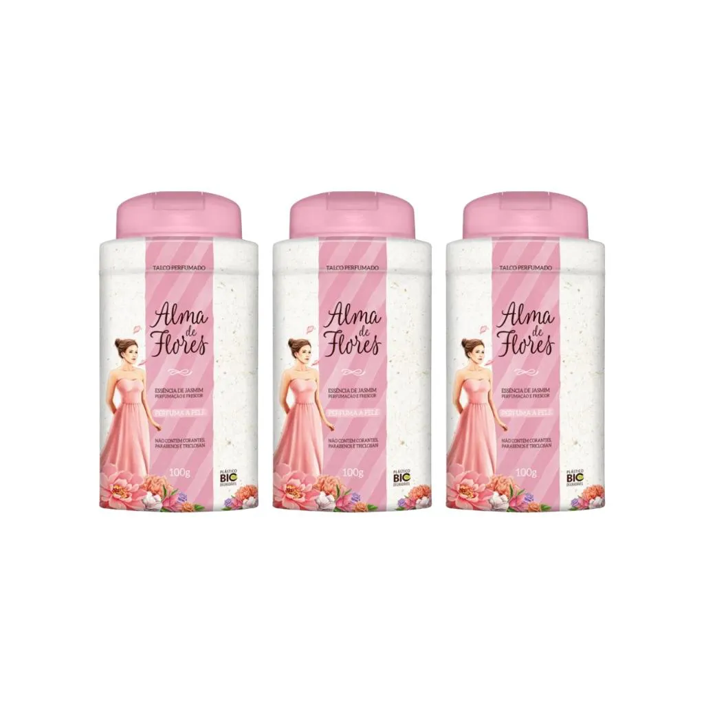 Talco Alma de Flores 100g Essencia Jasmim - Kit C / 3un — | Farmácia Resyla