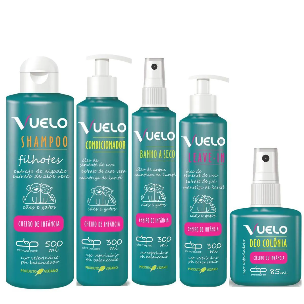 Kit Dolce Pet Shampoo Filhotes + Condicionador + Banho Á Seco + Leave-In + Deo Colônia Cheiro de Infância P/Cães e Gatos — | Farmácia Resyla
