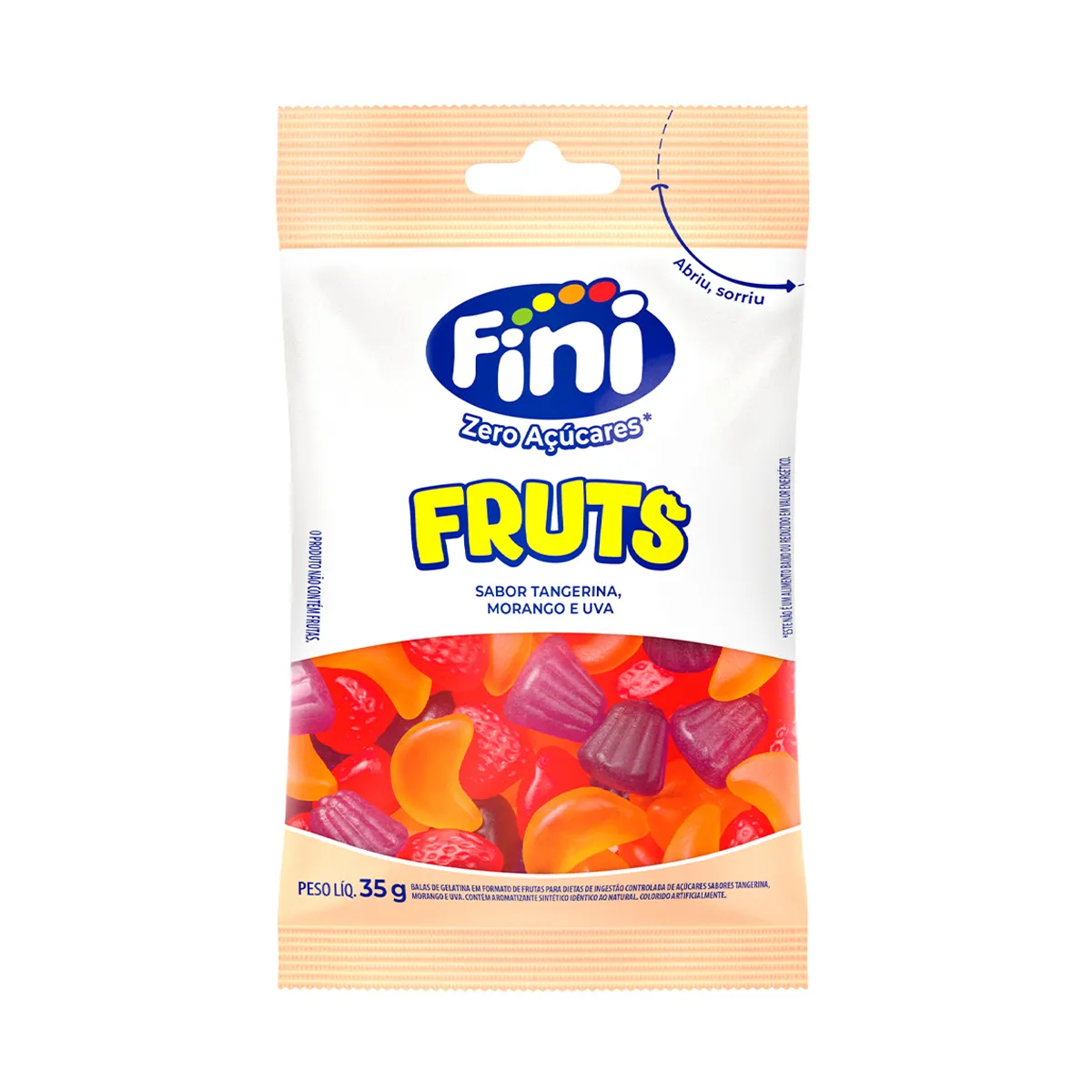 Balas de Gelatina Fini Zero Açúcares Fruts Morango Tangerina e Uva 35g — | Farmácia Resyla