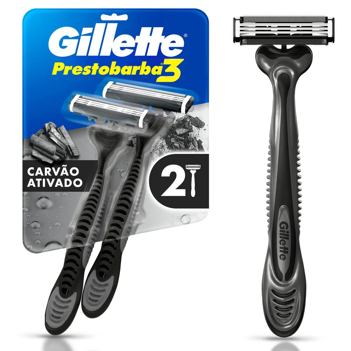 Aparelho de Barbear Descartável Gillette Prestobarba 3 Carvão Ativado 2 unidades — Gillette | Farmácia Resyla