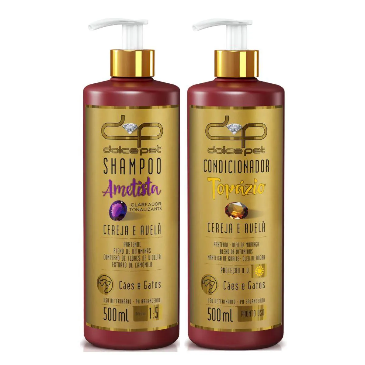 Kit Dolce Pet Shampoo Clareador Tonalizante + Condicionador Topázio Cereja e Avelã para Cães e Gatos 500Ml — | Farmácia Resyla