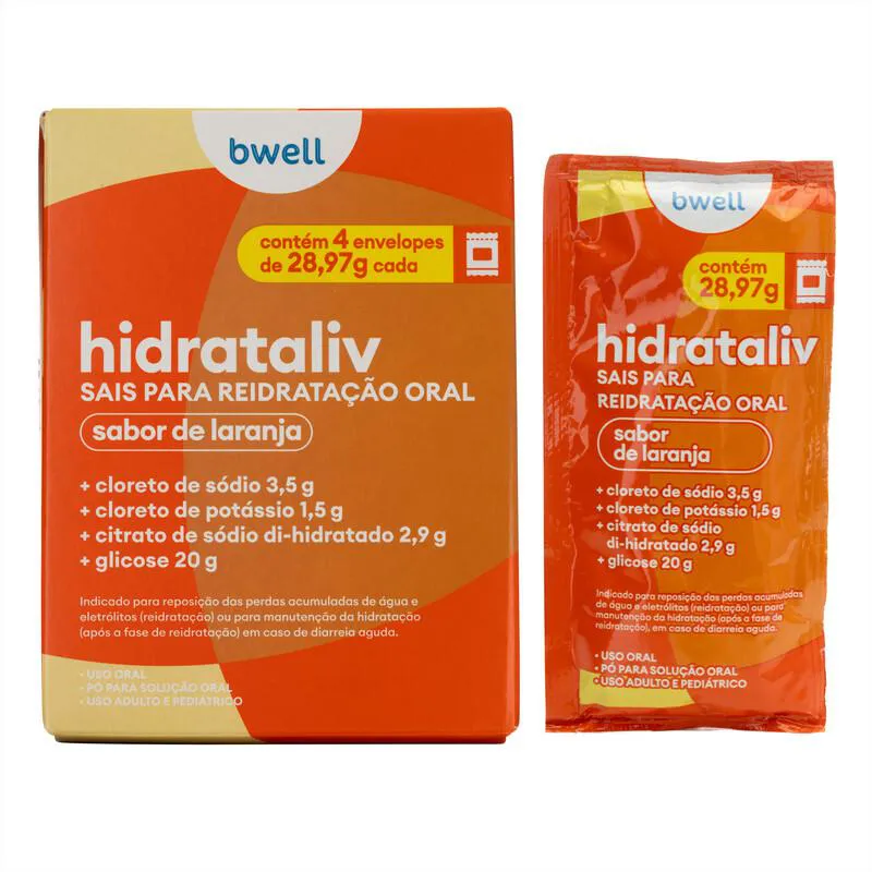 Sais para Reidratação bwell Hidrataliv Laranja 4 envelopes — | Farmácia Resyla