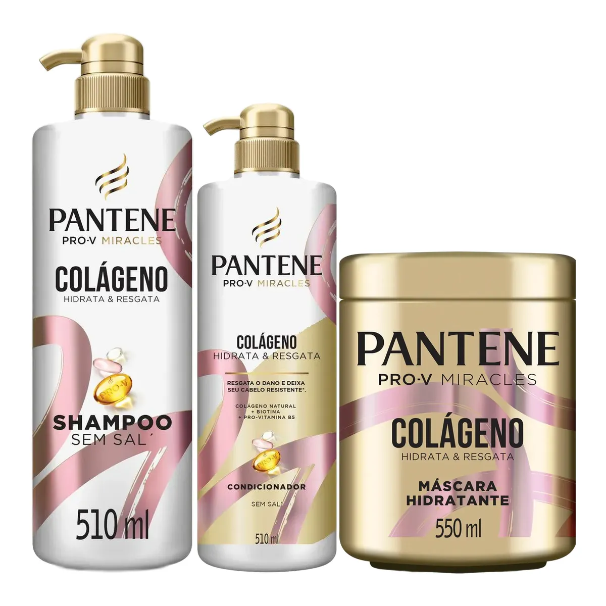 Kit Pantene Pro-V Miracles Colágeno Hidrata e Resgata Shampoo 510ml + Condicionador 510ml + Máscara Capilar 550ml — Pantene | Farmácia Resyla