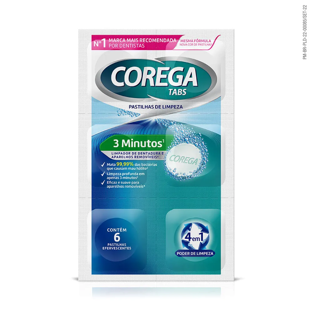 Limpador De Dentatura E Aparelhos Removíveis Corega Tabs Com 6 Pastilhas Efervescentes 3 Minutos — Corega | Farmácia Resyla