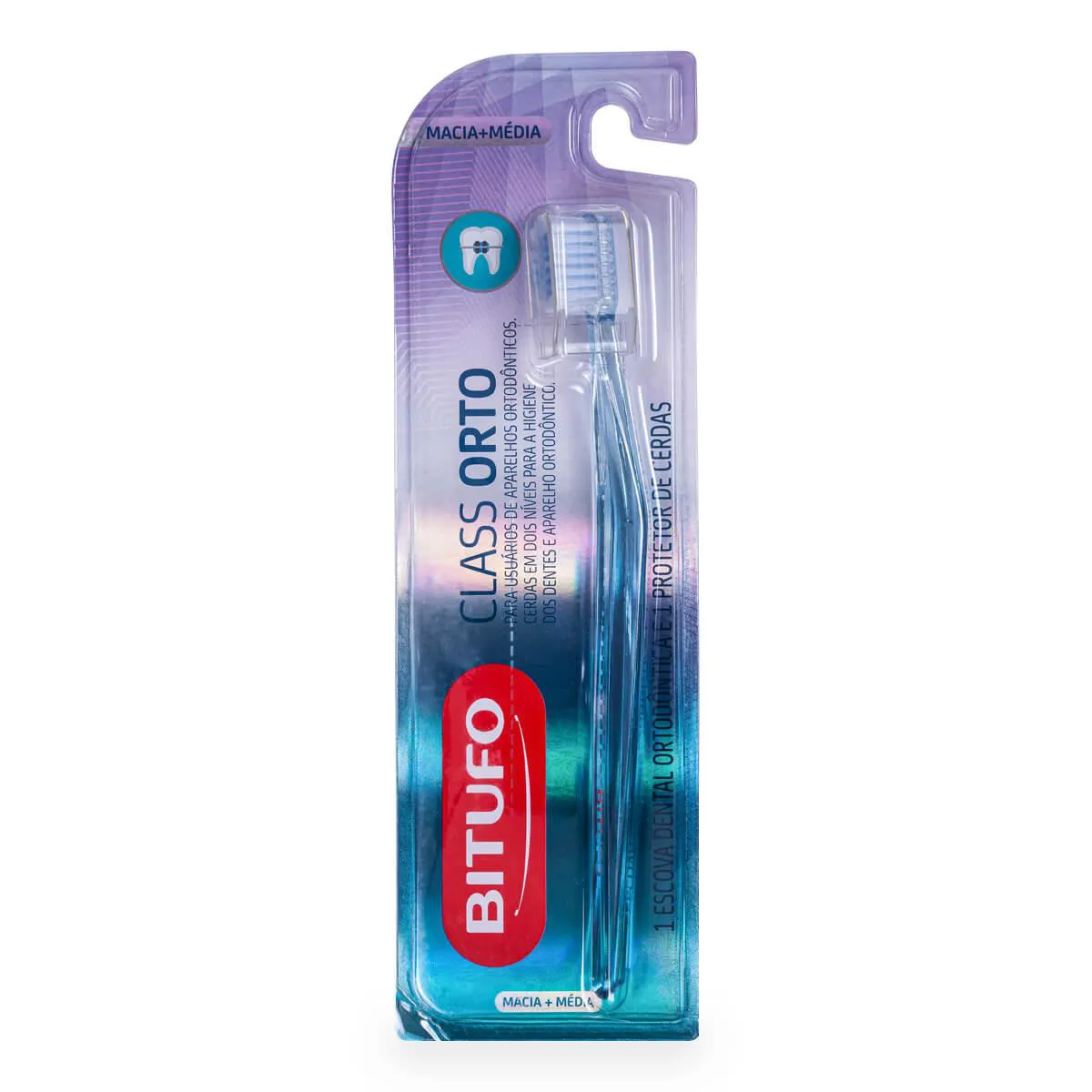Escova de Dente Ortodôntica Bitufo Class Orto Macia+Média com 1 unidade + 1 protetor de cerdas — | Farmácia Resyla
