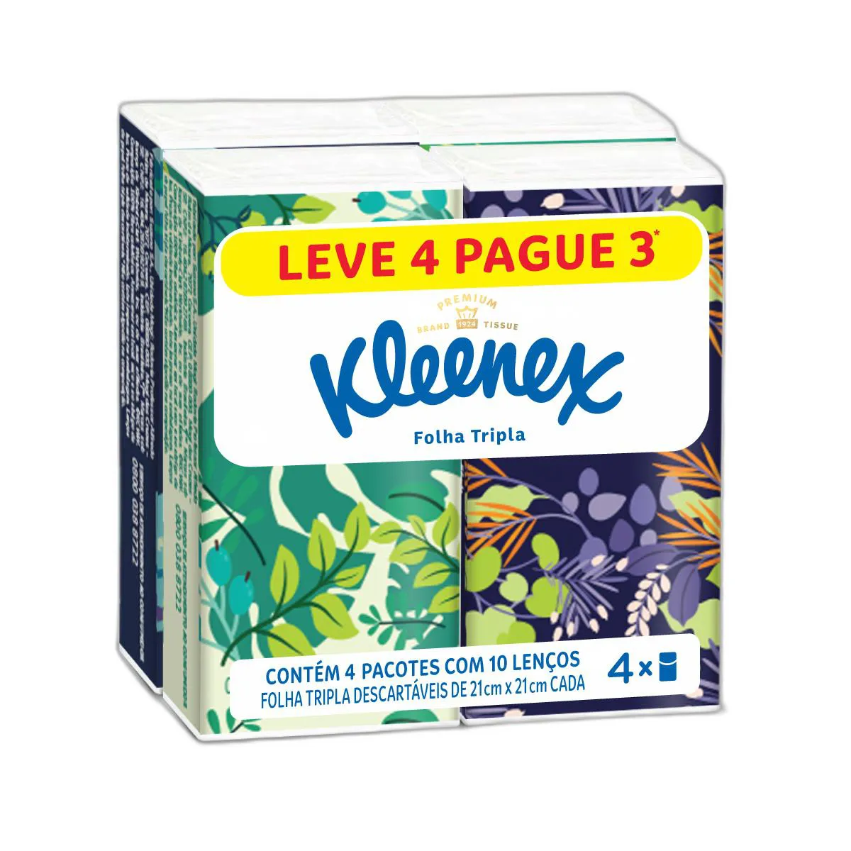 Kit Lenços de Papel de Bolso Kleenex Dia a Dia Folha Tripla com 4 pacotes de 10 folhas cada — | Farmácia Resyla