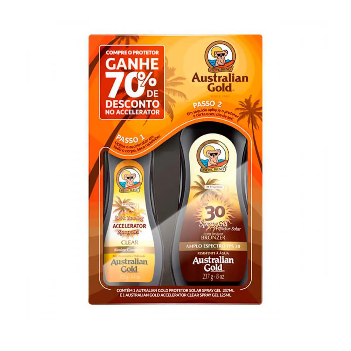 Kit Australian Gold Protetor Solar Corporal FPS 30 com 237ml + Bronzeador Dark Tanning Clear com 125ml — Clear | Farmácia Resyla