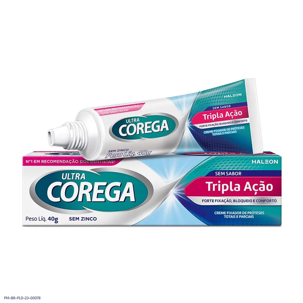 Fixador De Dentadura Ultra Corega 40gr Creme Tripla Acao Sem Sabor — Corega | Farmácia Resyla