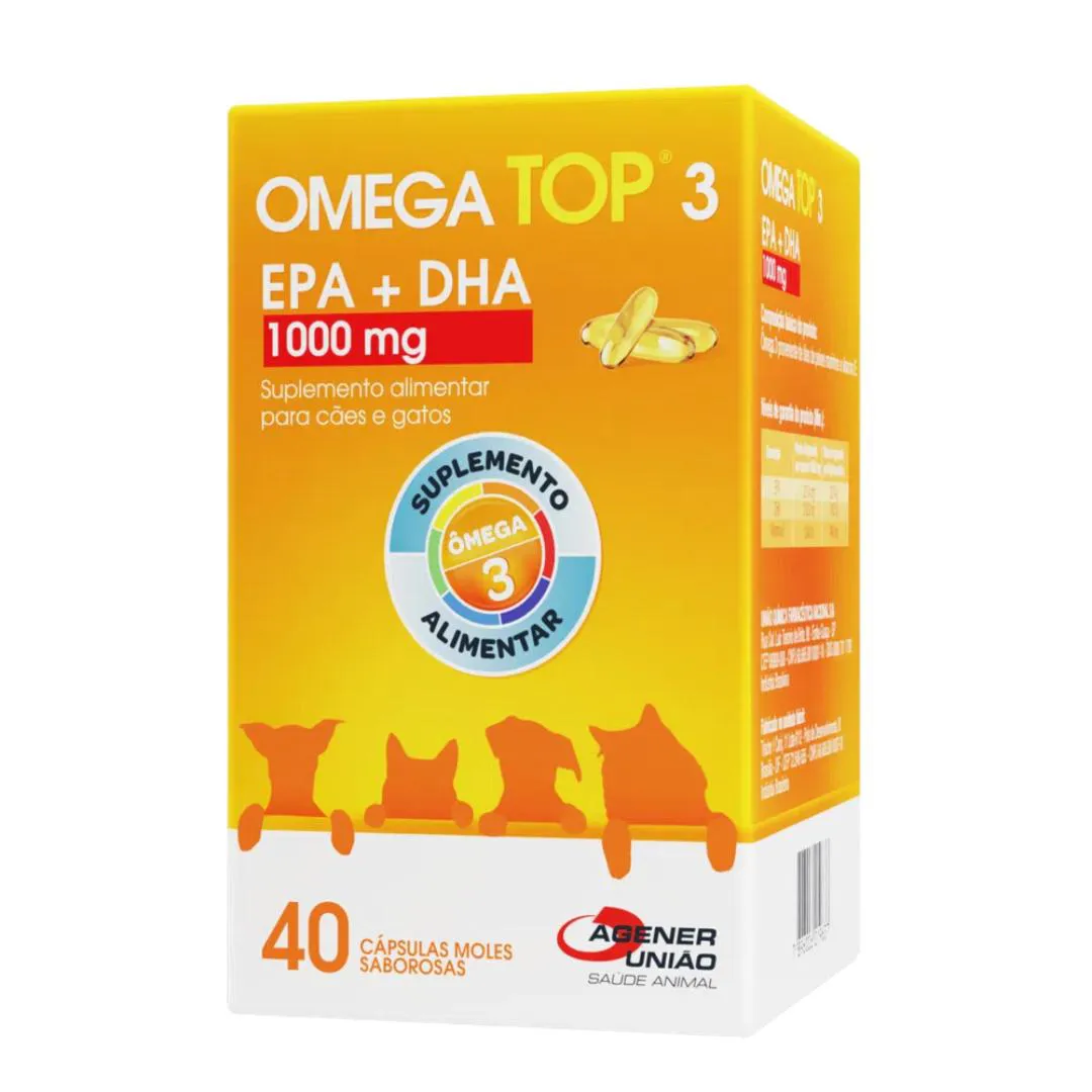 Suplemento Alimentar Omega Top 3 Epa + Dha 1000Mg 40Cp para Cães e Gatos — | Farmácia Resyla