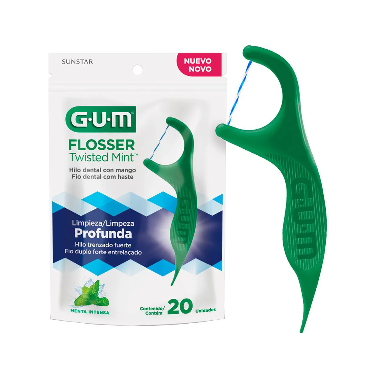 Fio Dental com Cabo GUM Flosser Twisted Mint 20 unidades — | Farmácia Resyla