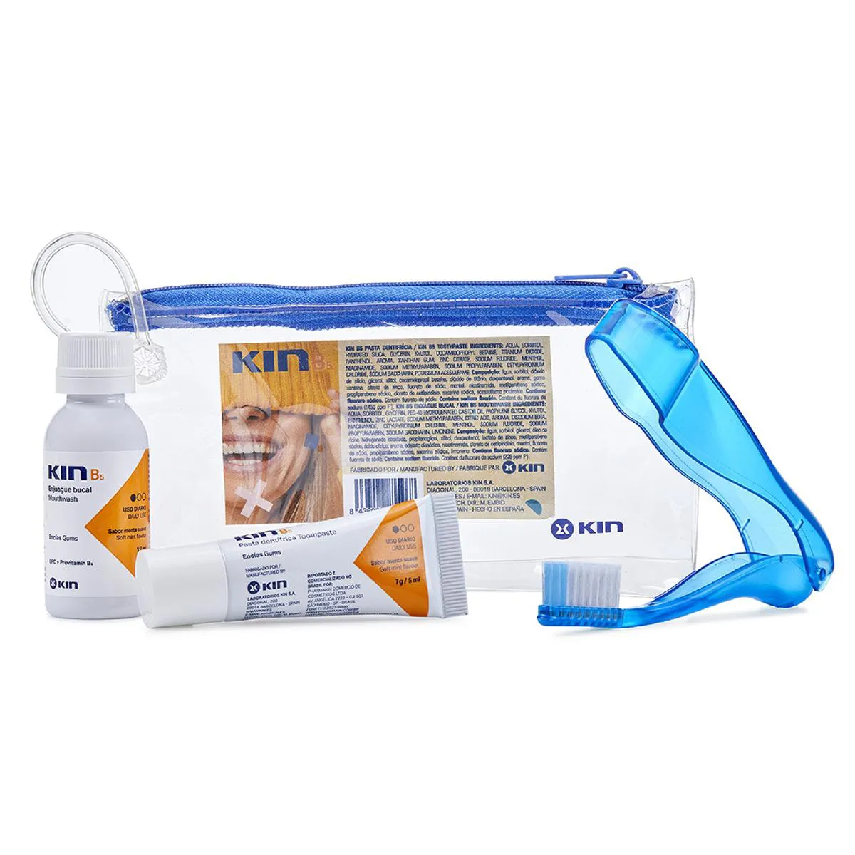 Kit Viagem Kin B5 Enxaguante Bucal 12ml + Pasta de Dente 7g + Escova de Dente + Necessaire — | Farmácia Resyla
