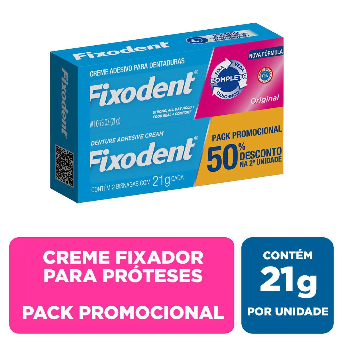 Creme Adesivo para Dentaduras Fixodent Original Pack Promocional com 50% de desconto na 2ª unidade — | Farmácia Resyla