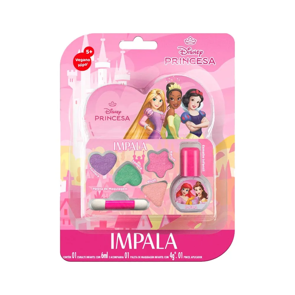 Kit Esmalte Infantil 6ml + Paleta De Maquiagem Infantil 4g + Pincel Aplicador Impala Disney Princesas — Impala | Farmácia Resyla