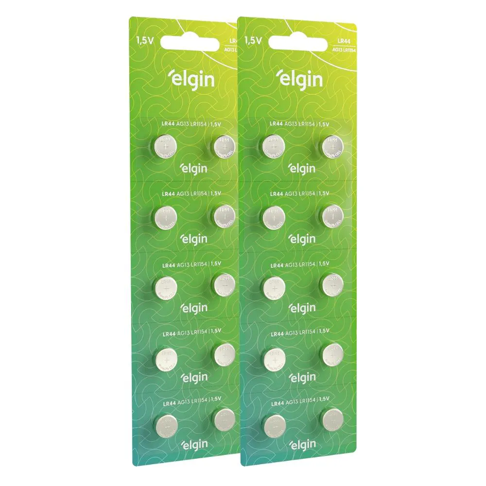 20 Baterias Pilhas Alcalina Lr44 1,5v Blister Cartela Elgin — Elgin | Farmácia Resyla