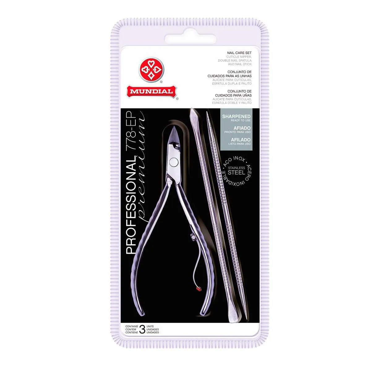 Kit de Cuidado para as Unhas Mundial Inox 778-EP Alicate + 2 Espátulas — | Farmácia Resyla