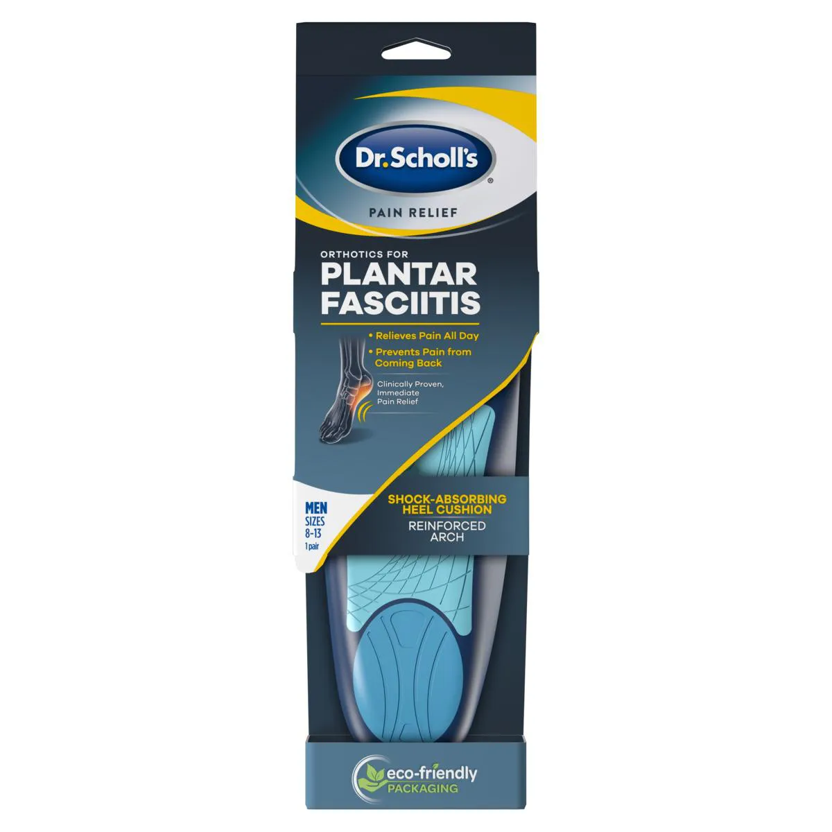 Palmilha de Gel Dr. Scholls Pain Relief Fascite Plantar Azul Transparente 1 par — | Farmácia Resyla