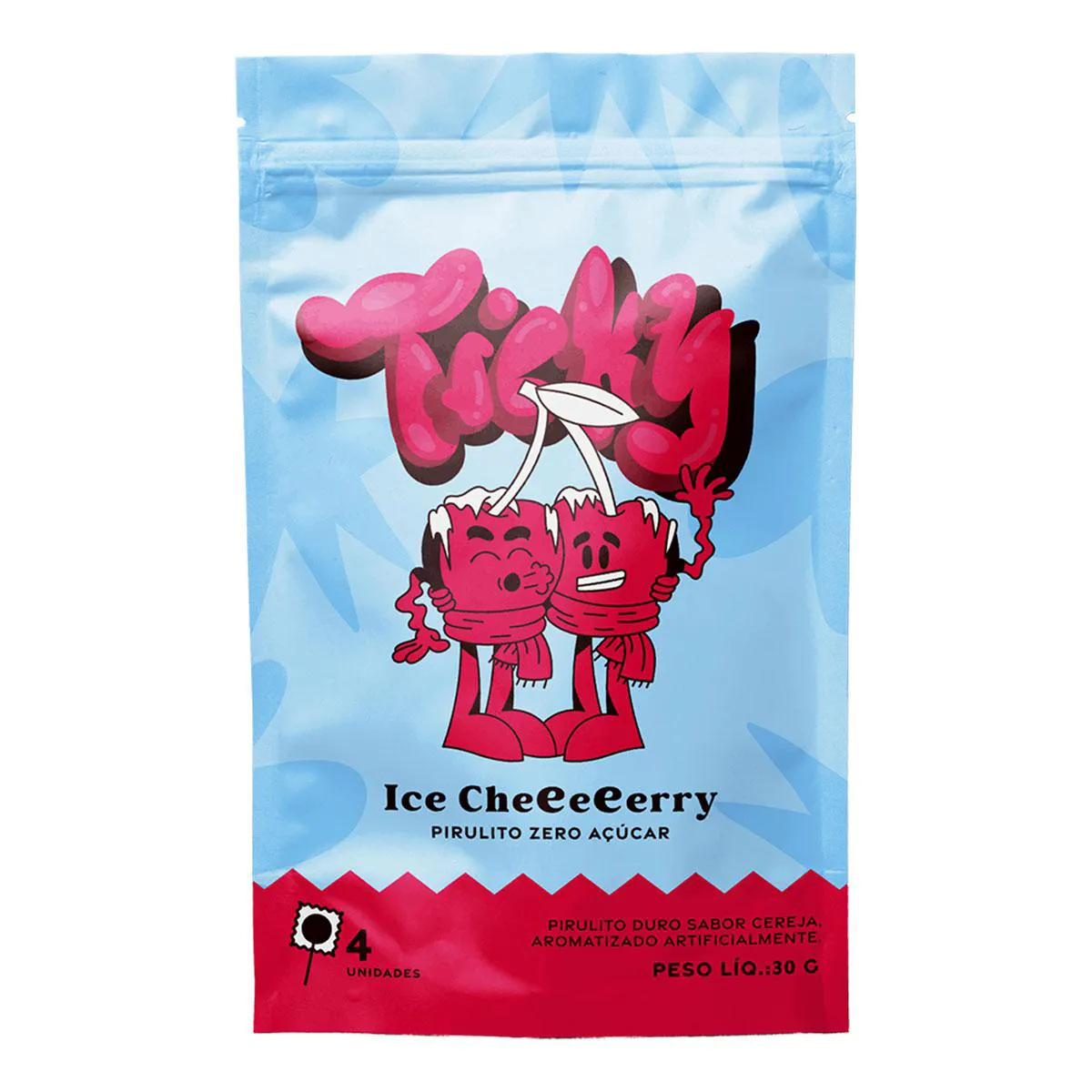 Pirulito Ticky Zero Açucar Ice Cherry Pouch 4 unidades — | Farmácia Resyla