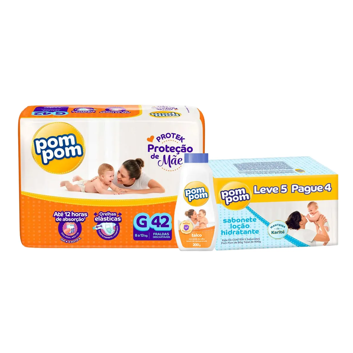 Kit Chá de Bebê Pom Pom Fralda G com Talco e Sabonete — Pom Pom | Farmácia Resyla
