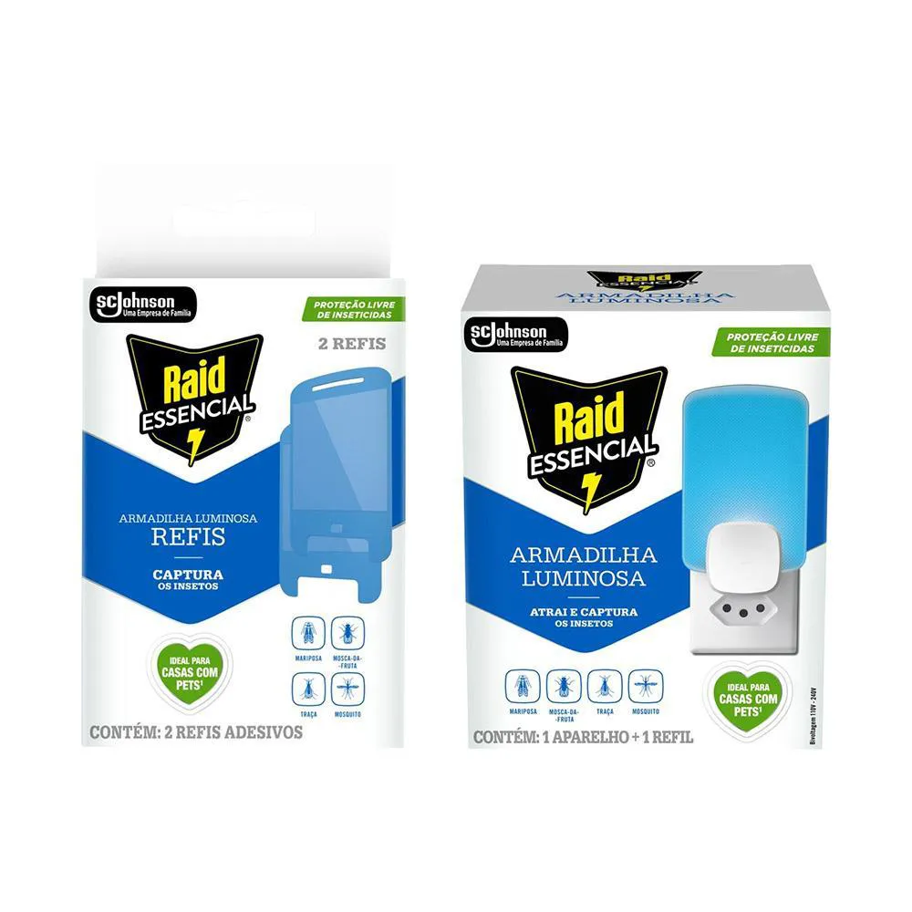 Kit Raid Essencial Aparelho Armadilha Luminosa + 3 Refis — | Farmácia Resyla