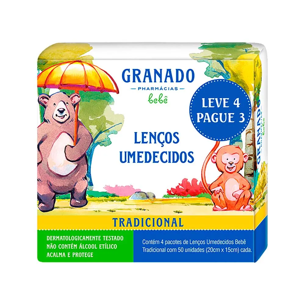 Lenco Umedecido Granado Bebe 4 Com 50 Unidades Cada Tradicional — Granado | Farmácia Resyla
