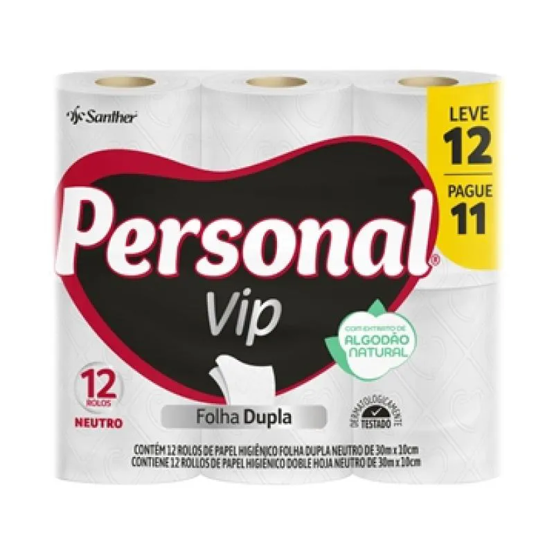 Papel Higiênico Personal Vip Folha Dupla Neutro 30m 6 Embalagem com 12 unidades — | Farmácia Resyla