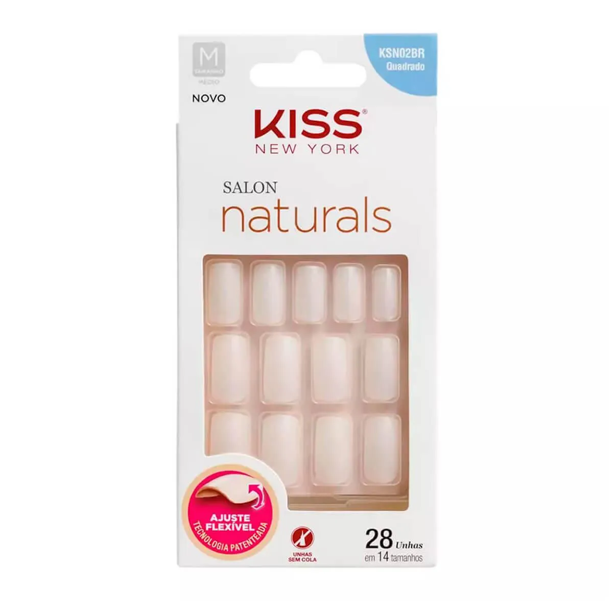 Unhas Postiça Kiss New York Salon Naturals Média Quadrada 28 unidades — Kiss | Farmácia Resyla