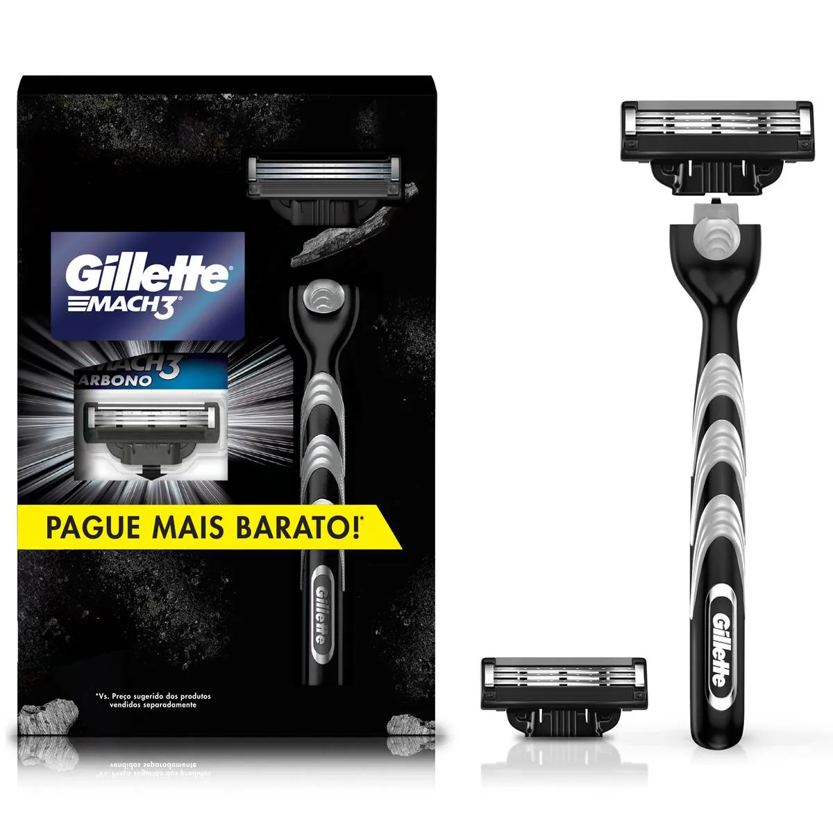 Kit Aparelho de Barbear Descartável Rosto Gillette Mach3 Carbono + 1 Refil — Gillette | Farmácia Resyla