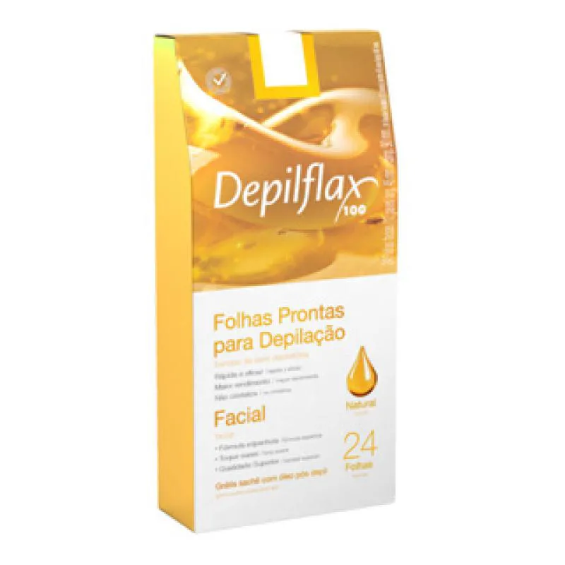 Folhas Prontas Depilatórias Buço e Face Naturais de Mel Depilflax 24 Folhas Duplas Depilação Profissional Pronta para Uso — | Farmácia Resyla